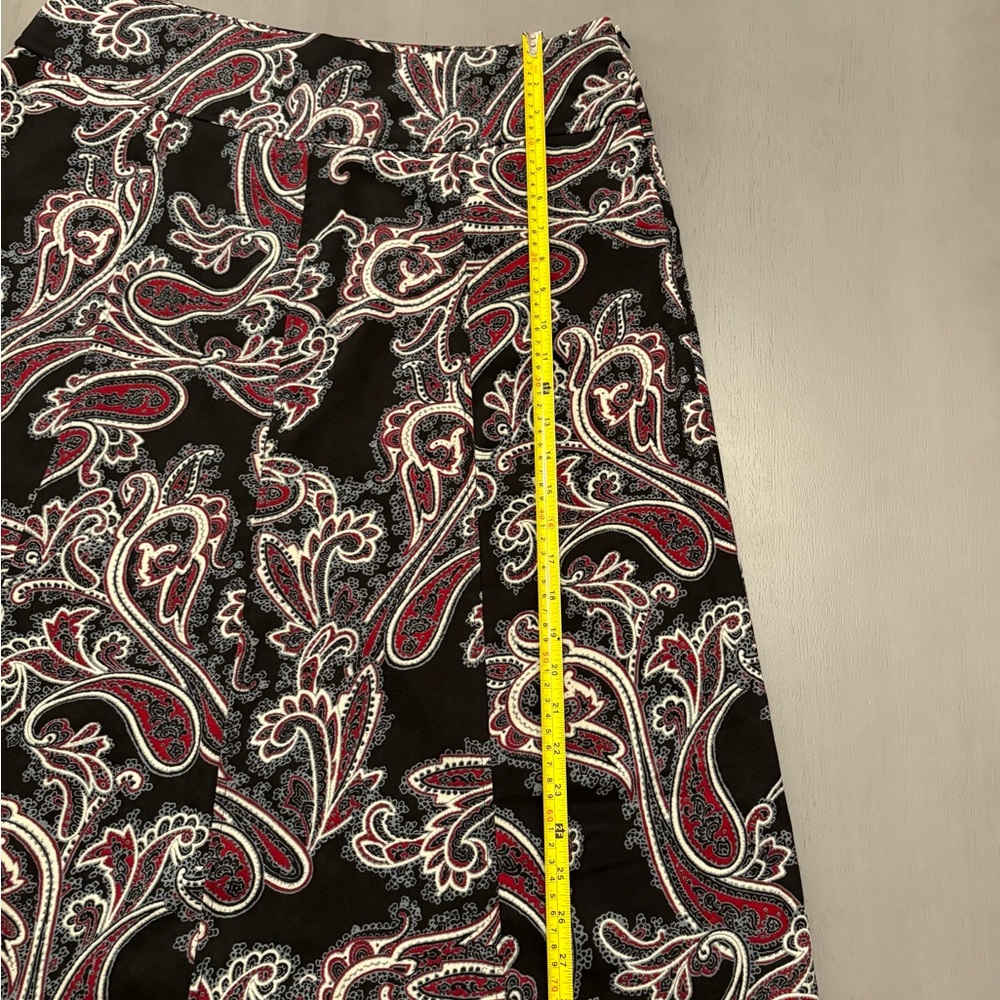 Christopher & Banks Paisley A-Line Midi Skirt Black Red Stretch Office Sz 14 - Picture 10 of 11